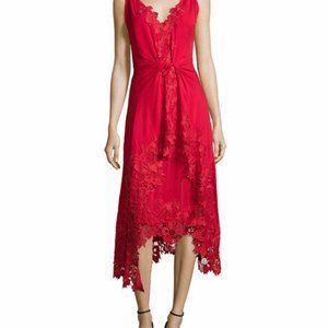 Kobi Halperin red silk and lace midi dress size 8